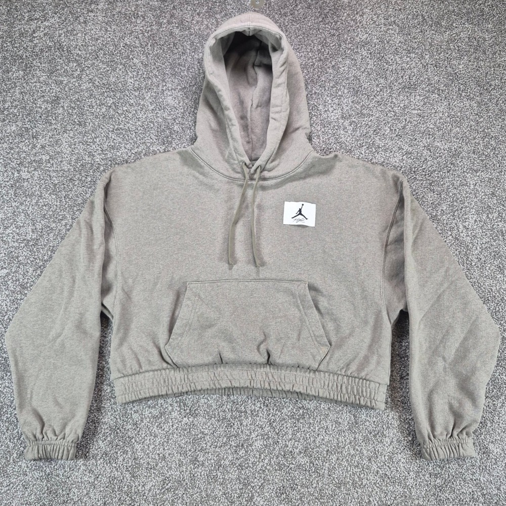Jordan Essentials Fleece Hoodie Womens Small Gray Streetwear Cropped Elastic Hem
